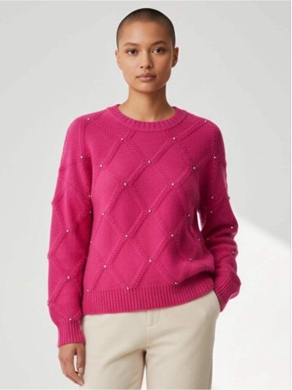 Nanette Lepore Fuchsia Rhinestone Embellished Crewneck Sweater S